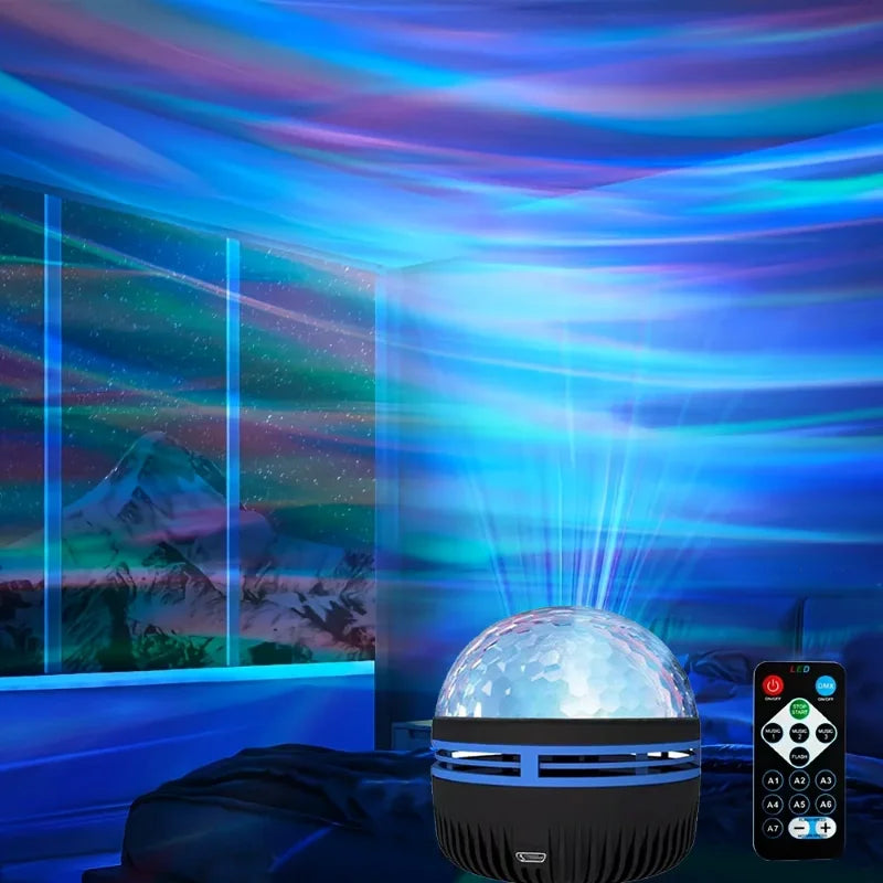 Projetor Aurora do céu estrelado, bola mágica giratória, luz noturna LED para decoração do quarto, luz de projeção RGB lua e galáxia
