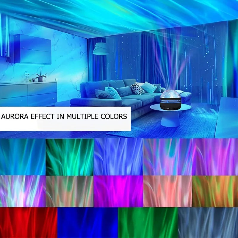Projetor Aurora do céu estrelado, bola mágica giratória, luz noturna LED para decoração do quarto, luz de projeção RGB lua e galáxia